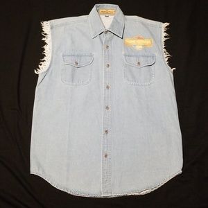 Trees Trails mens denim vest large blue
